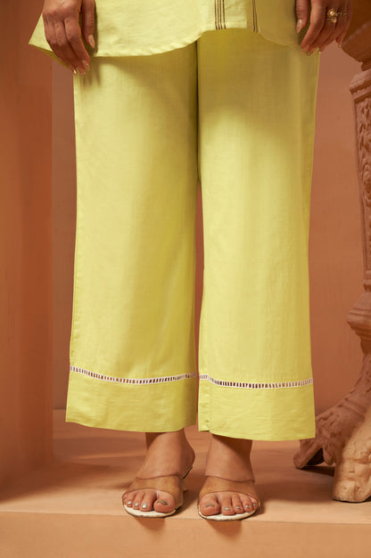 Yellow Embroidered Handwork Cotton Blend Co-Ord Set