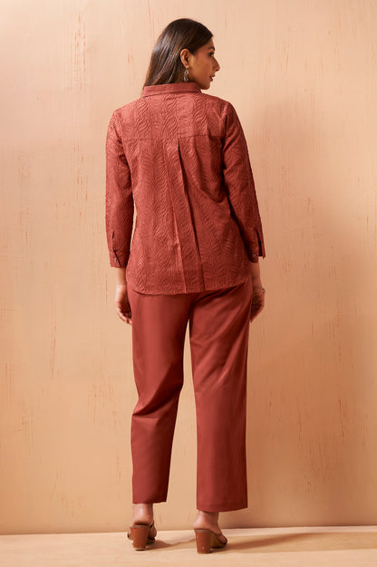 Rust Embroidered Cotton Blend Co-Ord Set