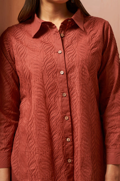 Rust Embroidered Cotton Blend Co-Ord Set