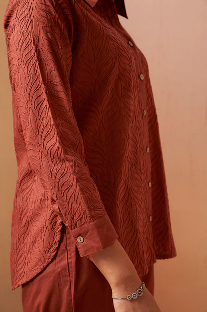 Rust Embroidered Cotton Blend Co-Ord Set
