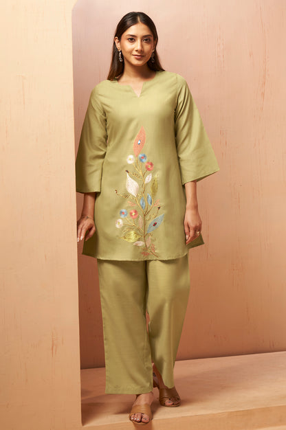 Green Embroidered Mirror Work Co-Ord Set