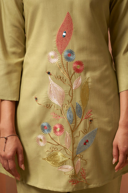 Green Embroidered Mirror Work Co-Ord Set