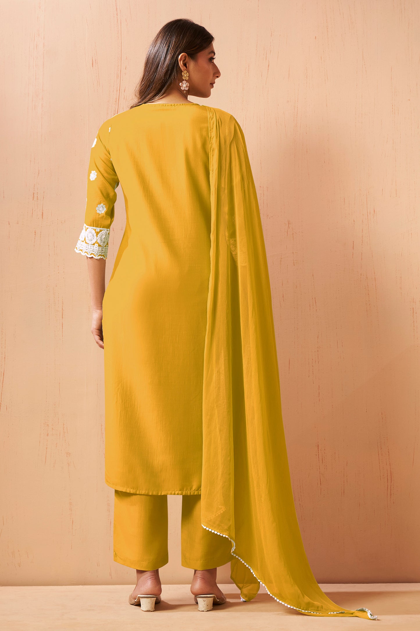 Women's Yellow Schiffli Embroidered Kurta Set