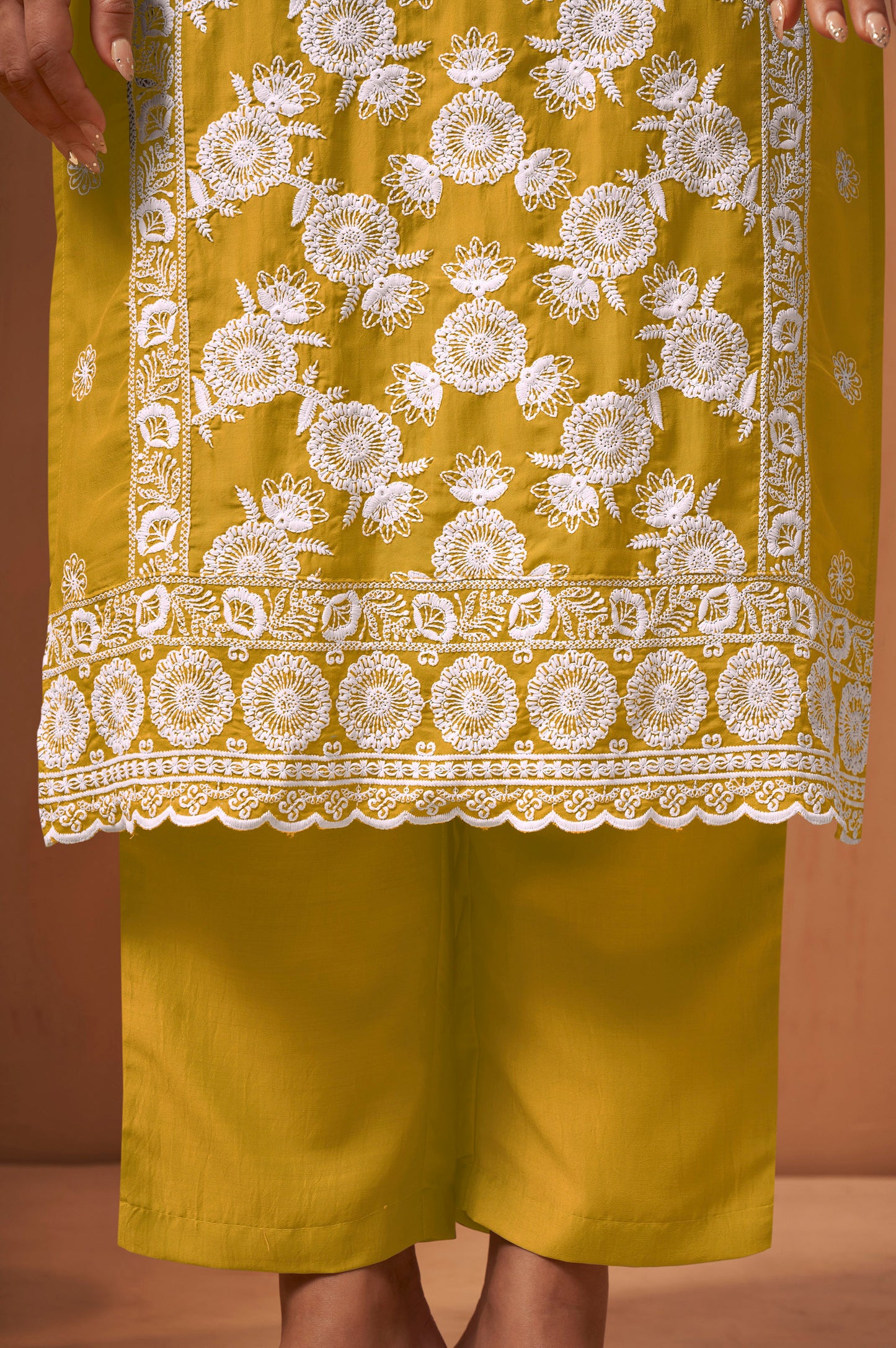 Women's Yellow Schiffli Embroidered Kurta Set