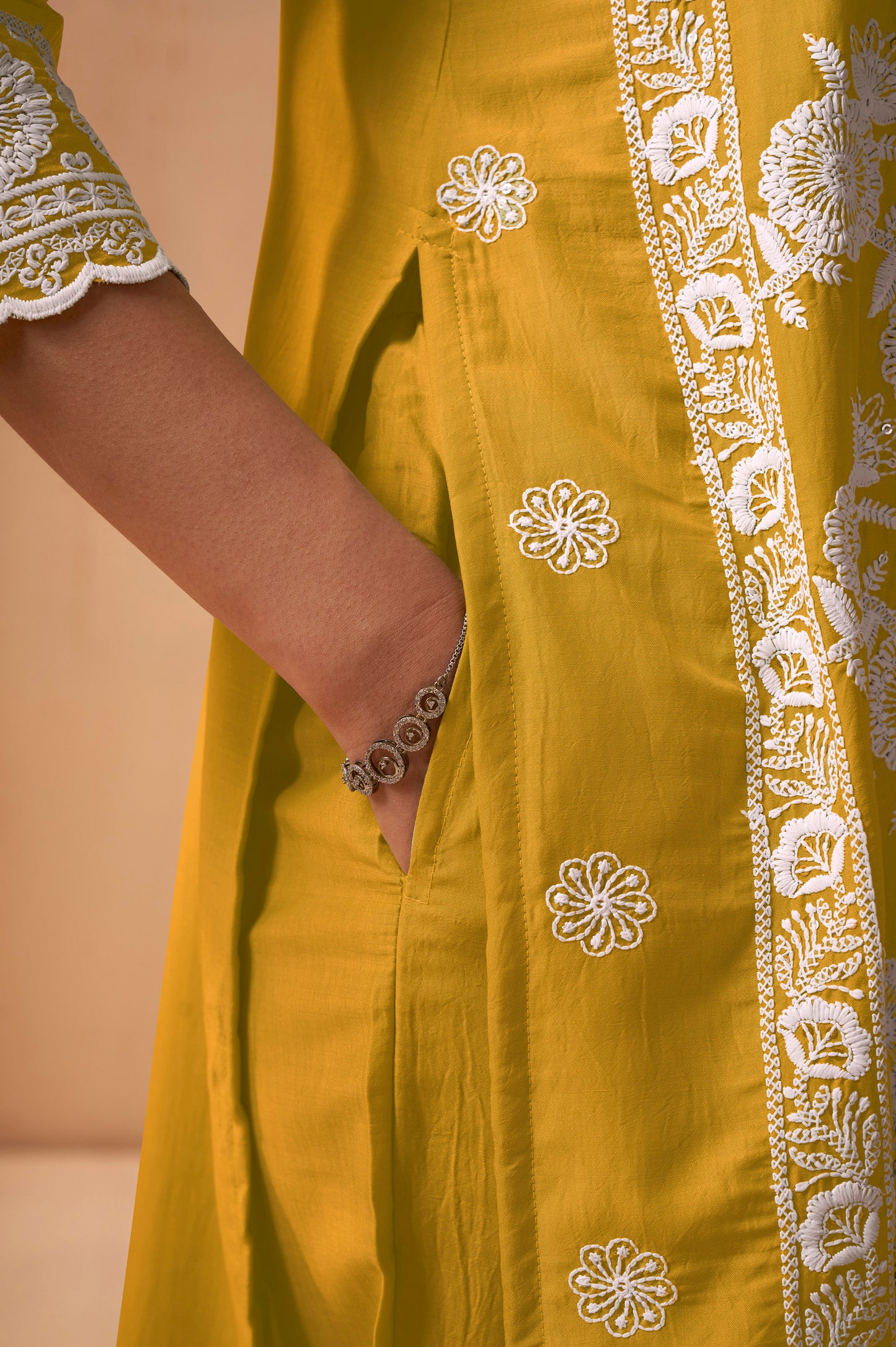 Women's Yellow Schiffli Embroidered Kurta Set