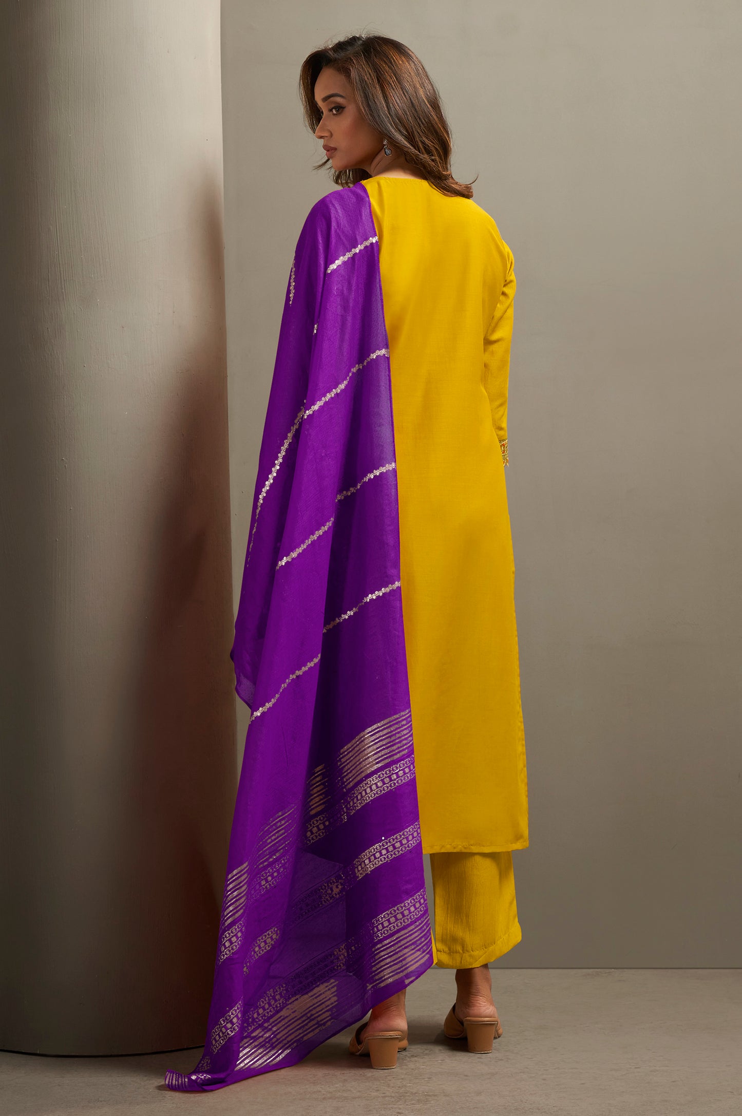 Women's Cotton Blend Embroidered Floral Motif Straight Kurta with Solid Cotton Blend Pants & Jacquard Chanderi Dupatta