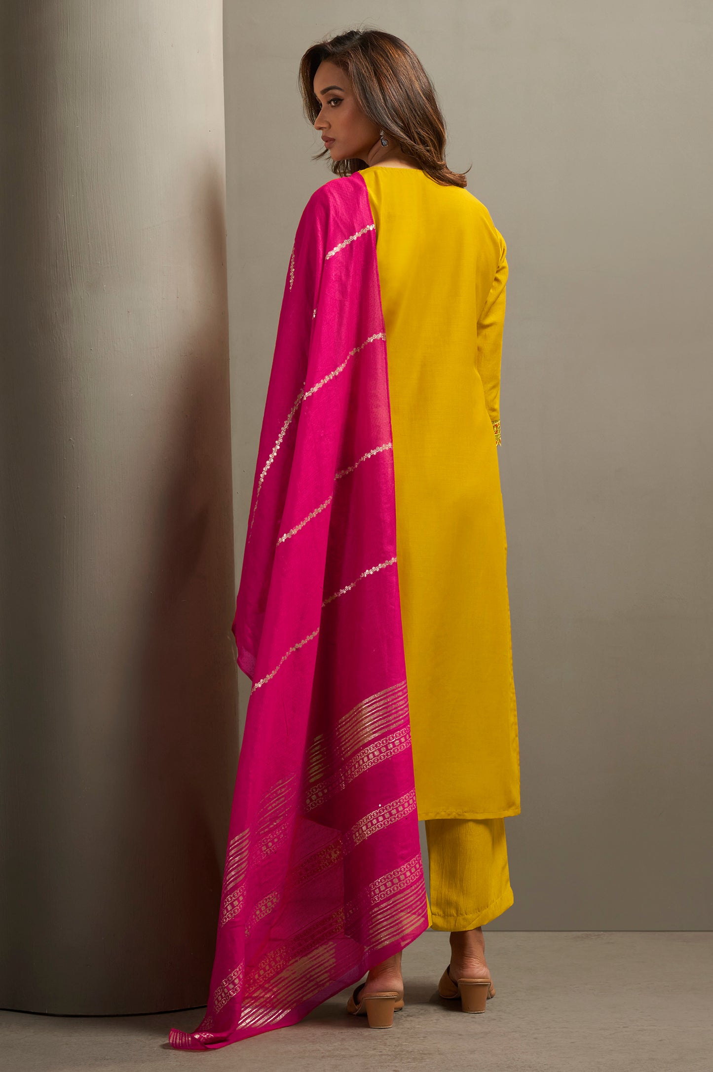 Women's Cotton Blend Embroidered Floral Motif Straight Kurta with Solid Cotton Blend Pants & Jacquard Chanderi Dupatta