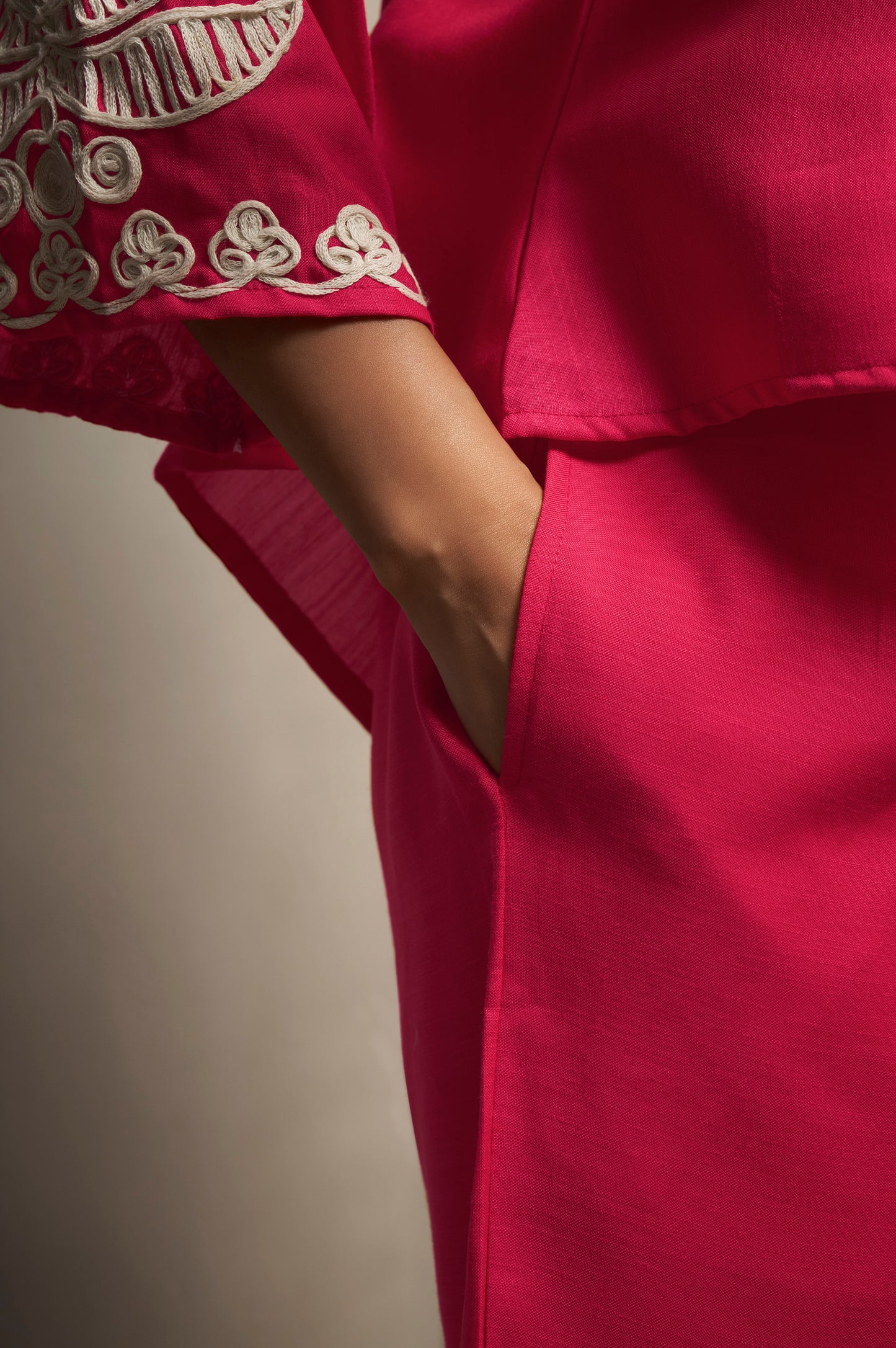 Women's Pink Cotton Blend Floral Embroidered Co-ord Set with Straight Top & Solid Pants