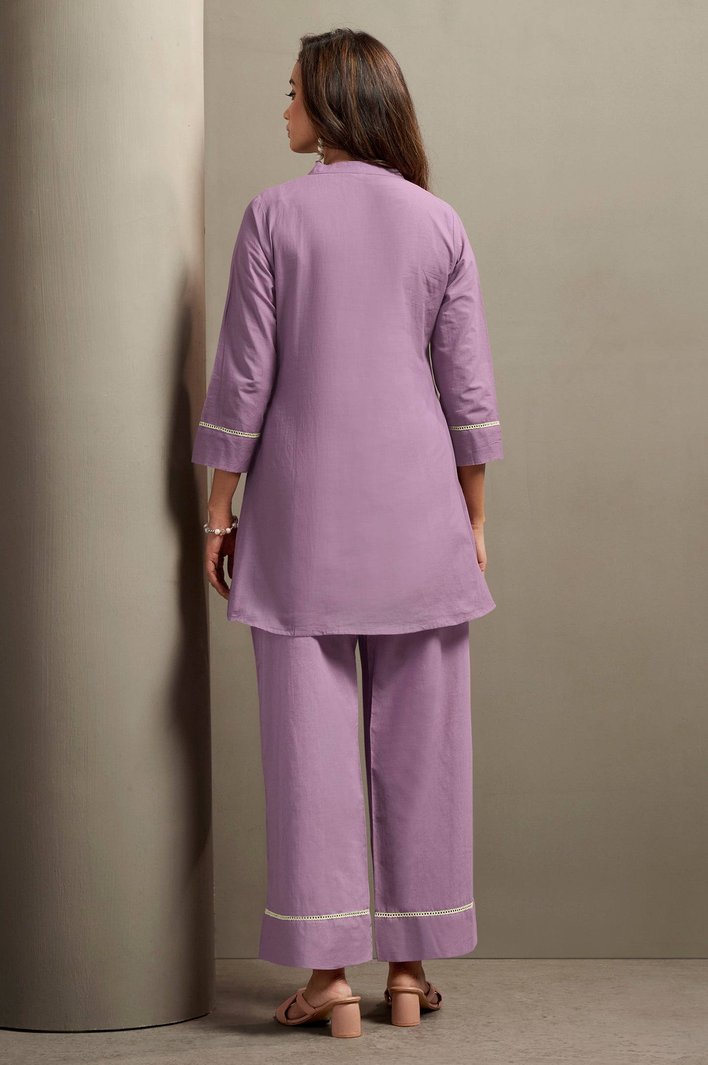 Women's Purple Pure Cotton Bird Embroidered Straight Kurta with Solid Pure Cotton Pants Co-ord Set