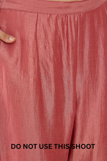 Women Pink Embroidered Vichitra Silk Kurta Trousers & Dupatta Set