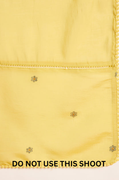 Women Yellow Mul Chanderi Embroidered Thread Work Kurta Pant Dupatta Set