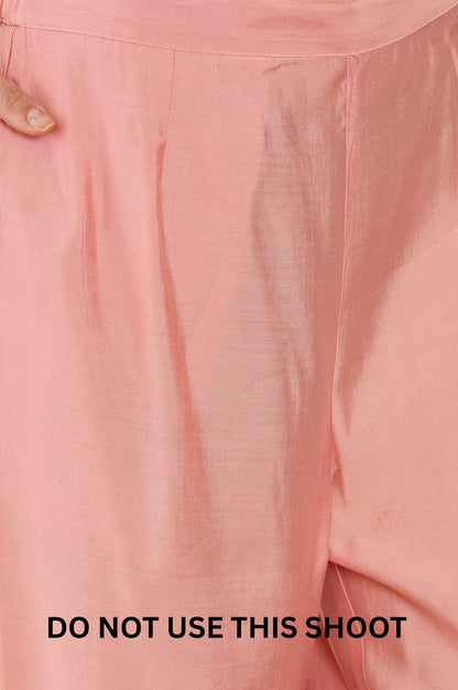 Women Pink Mul Chanderi Embroidered Thread Work Kurta Pant Dupatta