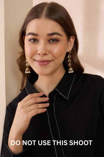 Women Black Cotton Flex Embroidered Shirt & Pant Set