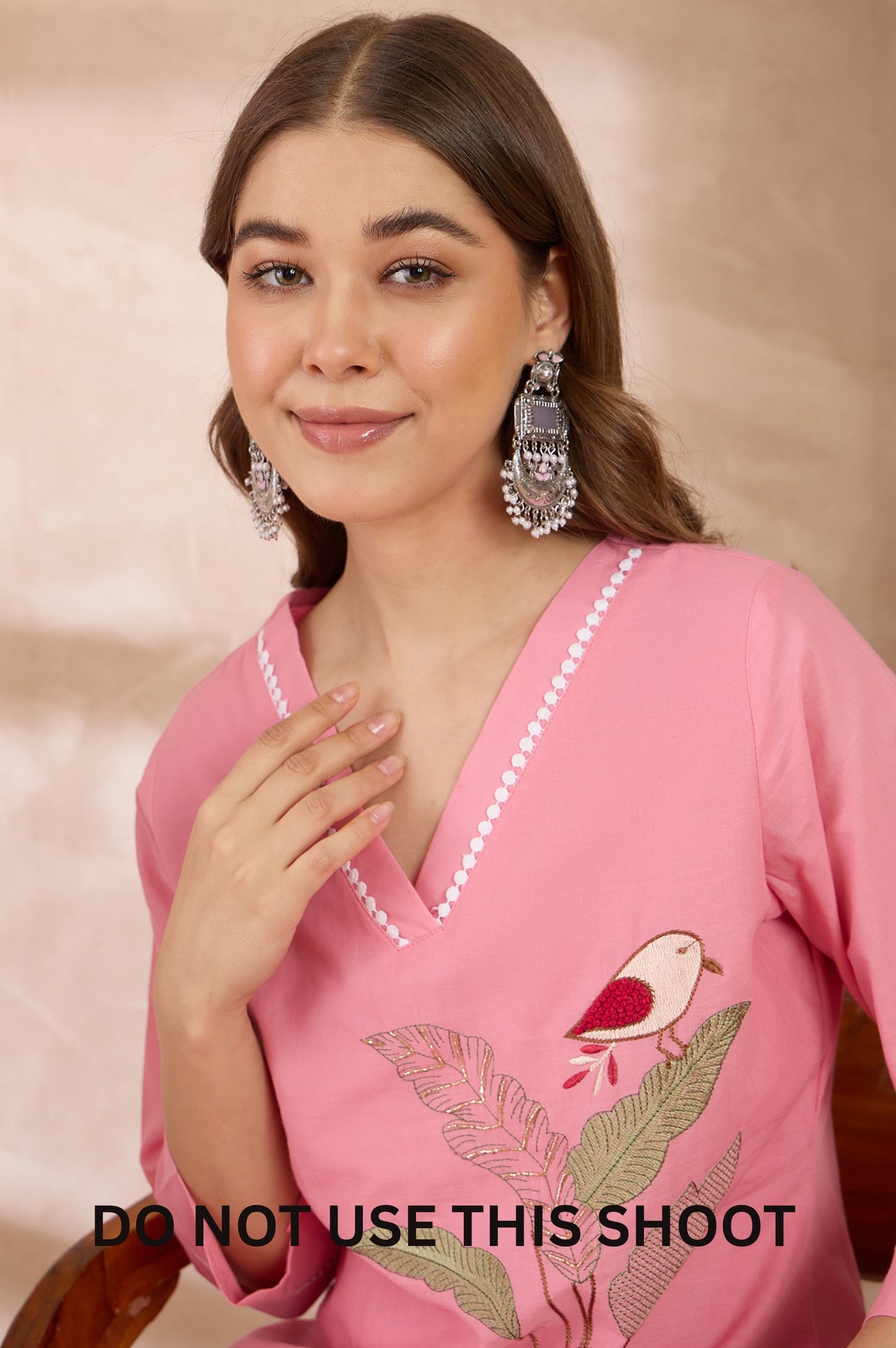 Women Pink Pure Cotton Embroidered Tunic Co-ord Set