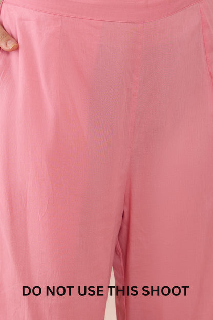Women Pink Pure Cotton Embroidered Tunic Co-ord Set