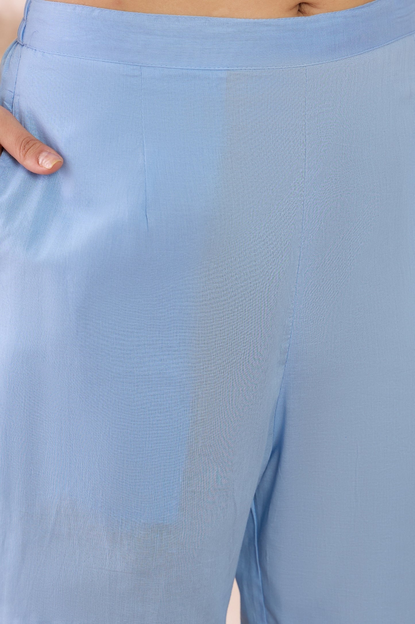 Women Sky Blue Pure Cotton Schiffli Embroidered Tunic Co-ord Set