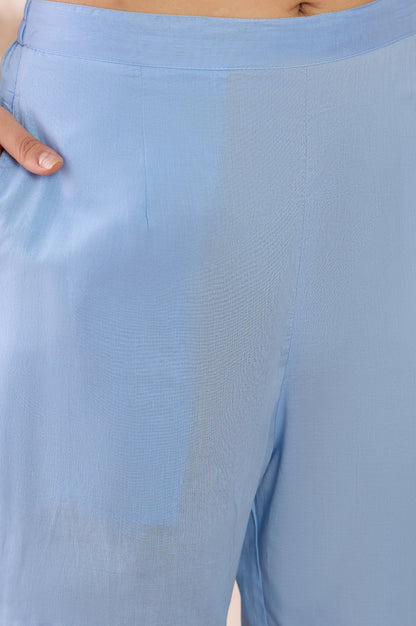 Women Sky Blue Pure Cotton Schiffli Embroidered Tunic Co-ord Set