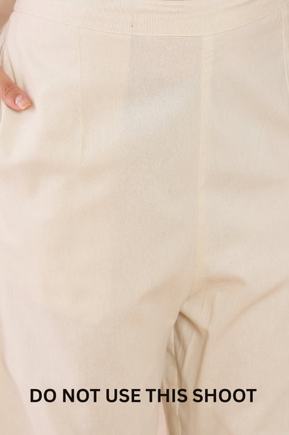 Women White Cotton Flex Chain Stitch Embroidered Tunic Co-ord Set