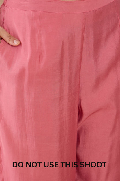 Women Peach Mul Chanderi Schiffly Work Tunic Pant Co-ord Set