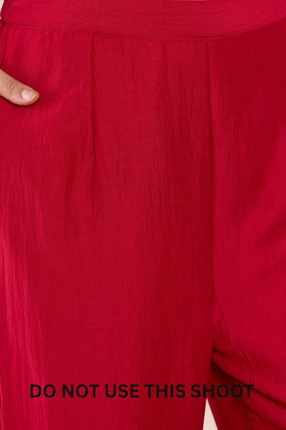 Red Chinnon Embroidered Foil Work Shirt & Pant Co-ord Set