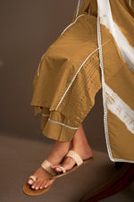 Brown Pure Cotton Schiffli Embroidered Straight Kurta Set with Cotton Pants & Najmin Chiffon Dupatta