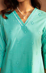 Women’s Pure Cotton Sky Blue Schiffli Co-Ord Set