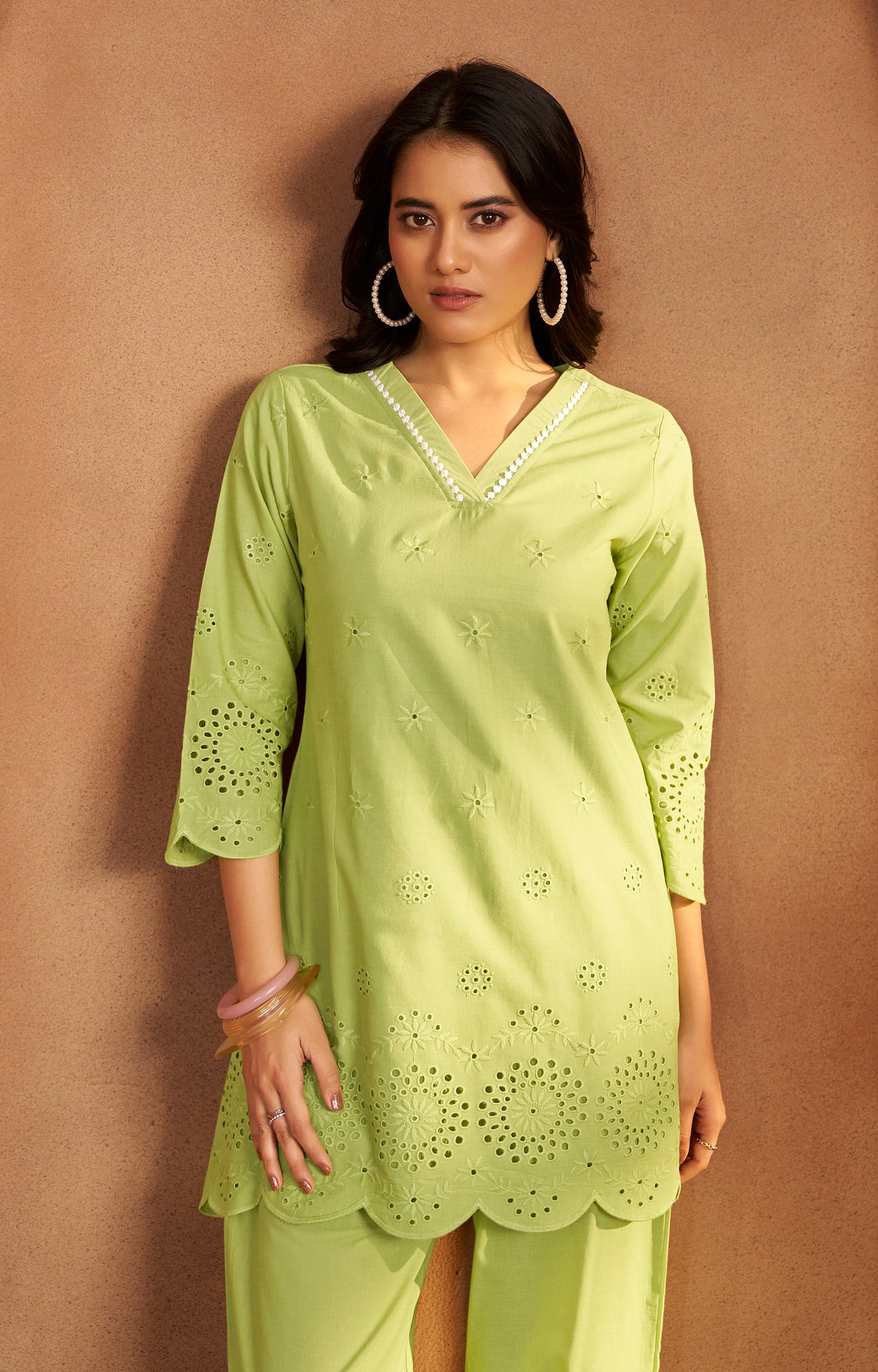 Women’s Pure Cotton Green Schiffli Co-Ord Set