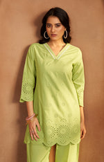 Women’s Pure Cotton Green Schiffli Co-Ord Set