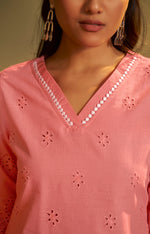 Women’s Pure Cotton Pink Schiffli Co-Ord Set