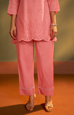 Women’s Pure Cotton Pink Schiffli Co-Ord Set