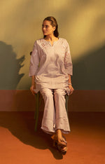 Brown Pure Cotton Embroidered Co-Ord Set For Women