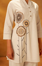 Women White Pure Cotton Embroidered Straight Kurta Co-Ord Set