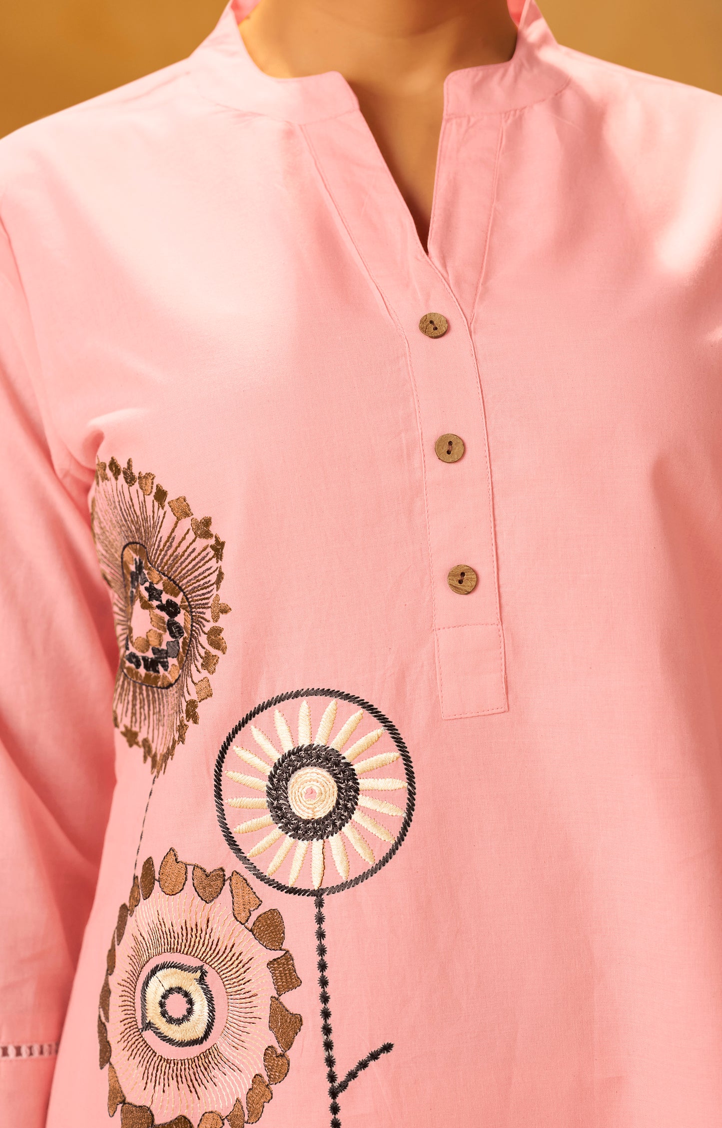 Women Pink Pure Cotton Embroidered Straight Kurta Co-Ord Set