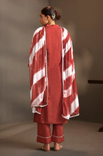 Maroon Pure Cotton Schiffli Embroidered Straight Kurta Set with Cotton Pants & Najmin Chiffon Dupatta