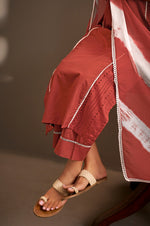 Maroon Pure Cotton Schiffli Embroidered Straight Kurta Set with Cotton Pants & Najmin Chiffon Dupatta