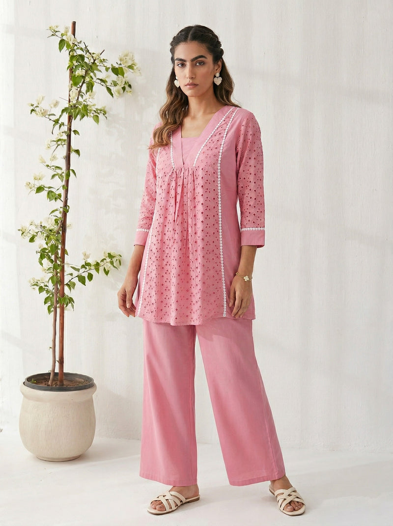 Dresoul Pure Cotton Schiffli Co-Ord Set