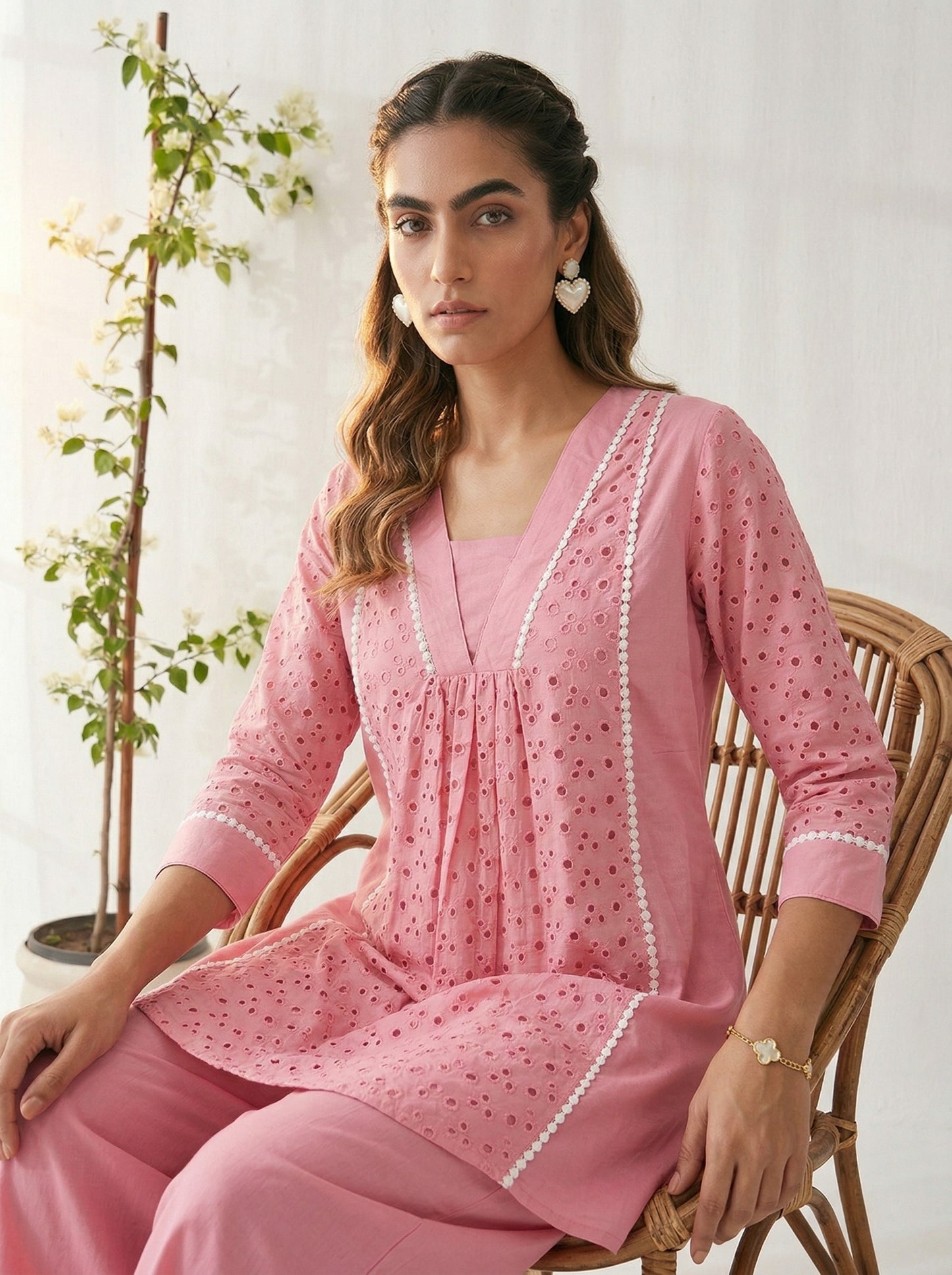 Dresoul Pure Cotton Schiffli Co-Ord Set