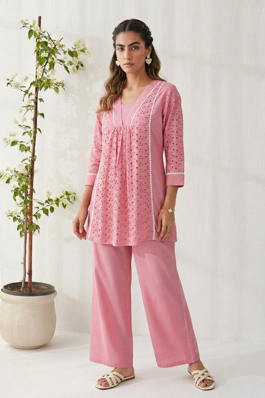 Dresoul Pure Cotton Schiffli Co-Ord Set