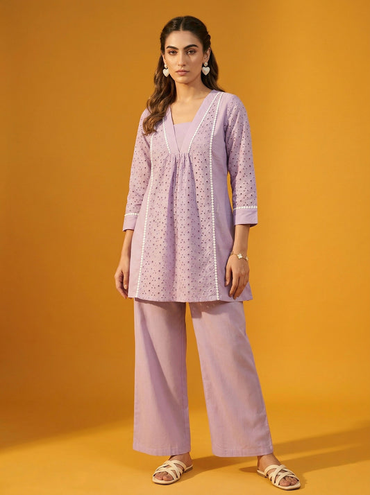 Dresoul Pure Cotton Schiffli Co-Ord Set