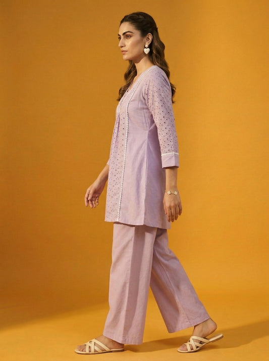 Dresoul Pure Cotton Schiffli Co-Ord Set