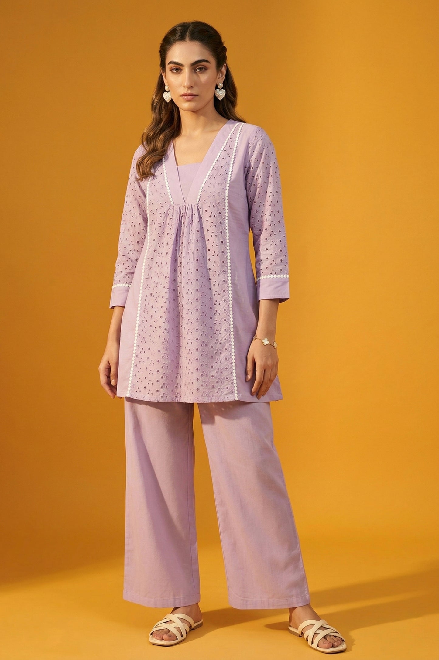 Dresoul Pure Cotton Schiffli Co-Ord Set
