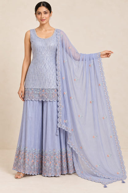 Lavender Viscose Shimmer Handcrafted Sharara Suit Set