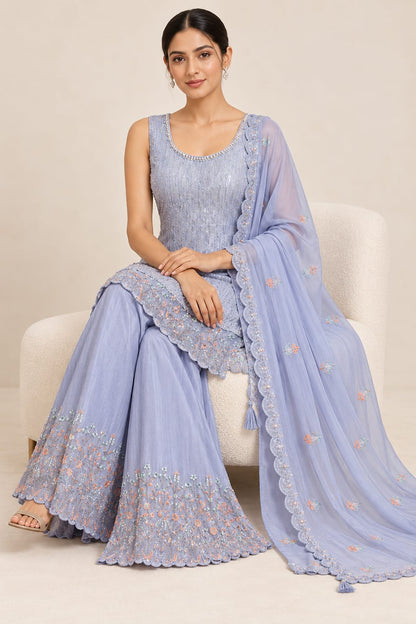 Lavender Viscose Shimmer Handcrafted Sharara Suit Set