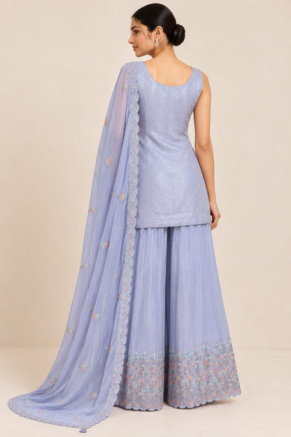 Lavender Viscose Shimmer Handcrafted Sharara Suit Set