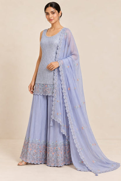 Lavender Viscose Shimmer Handcrafted Sharara Suit Set