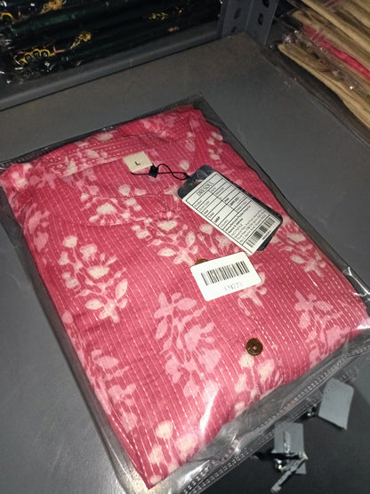 Women Pink Cotton Ethnic Motifs A-Line Kurta